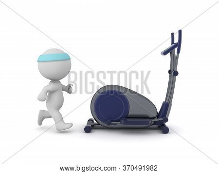 3D Character Running Next To Eliptical Bycicle