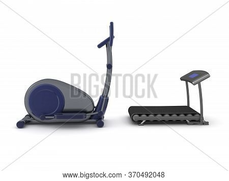 3D Rendering Of Eliptical Bike And Treadmill Next To It
