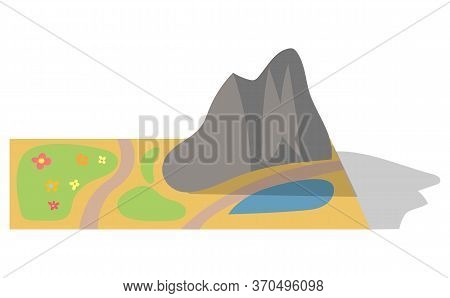School Project To Create Diorama. Mountain Environment Like Natural With Lake And Hills, Meadow And 