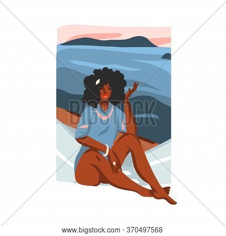 Hand Drawn Vector Abstract Stock Flat Graphic Illustration With Young Happy Black Afro American Beau