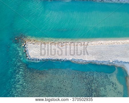 Aerial View Of Baan Tai Pier Or Huatean Pier At Phangan Island With Clear Blue Sky, Thailand