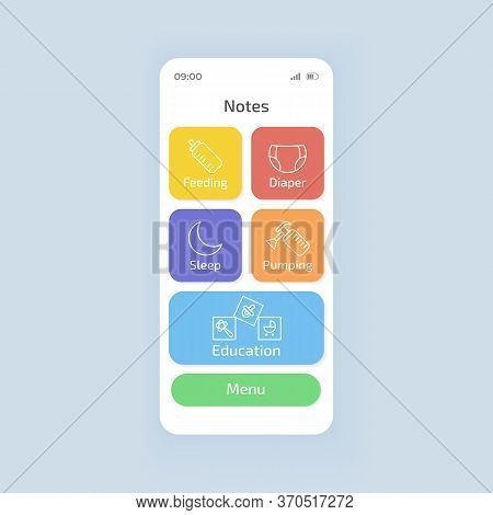 Baby Tracking Smartphone Interface Vector Template. Mobile App Page White Theme Design Layout. Newbo