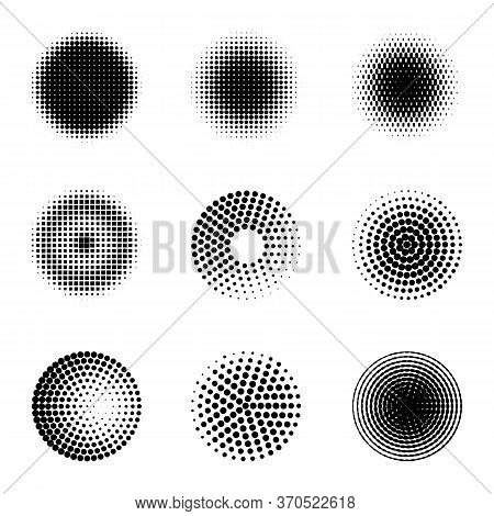 Radial Halftone. Different Gradient Circles, Halftone Dots Graphic Digital Technology Texture, Stipp