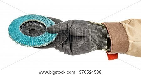Abrasive Flap Disc And Cutting Abrasive Disc For Angle Grinder Lies In Palm Of Male Hand In Black Pr