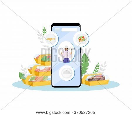 Restaurant Food Online Order And Delivery Flat Concept Vector Illustration. Cafe Chef, Chief-cooker 