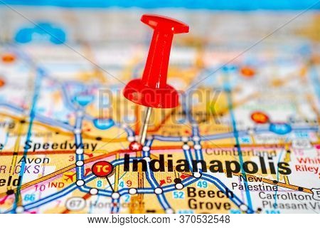 Bangkok, Thailand, June 1, 2020 Indianapolis, Marion Road Map With Red Pushpin, City In The United S