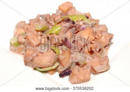 Bicol Express Meat With Green Chili And Onion Spicy Meal Served On Plate