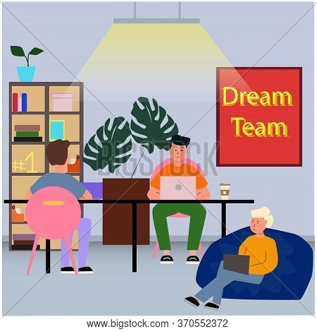 Office Team Work Peopple Promotion In The Network Banner.flat Vector Illustration