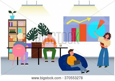 Office Team Work Peopple Promotion In The Network Banner.flat Vector Illustration