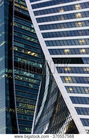 Moscow, Russia - 02 17 2016: View Of The Iconic Evolution Tower Curved Skyscraper In Moscow City Or 