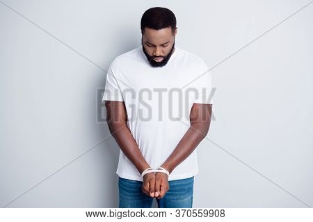 Photo Of Sad Dark Skin African Guy Citizen Antiracism Group Leader Tied With Rope Arms Police Took H