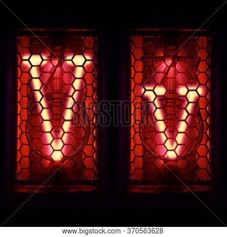 Nixie Tube Indicator Set Of Letters The Whole Alphabet. The Letter V .