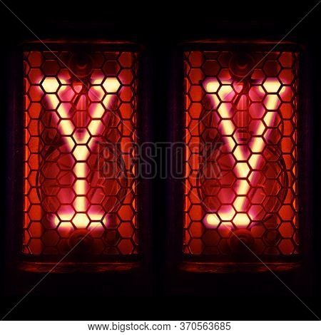Nixie Tube Indicator Set Of Letters The Whole Alphabet. The Letter Y .
