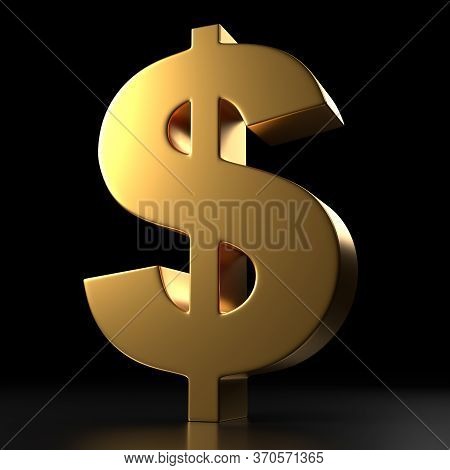 Goldern Dollar Sign Isolated On White Background. 3d Rendering Illustration