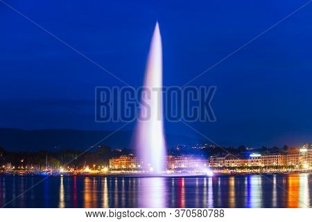 The Jet Deau Or Water Jet Is A Large Fountain In Geneva City In Switzerland
