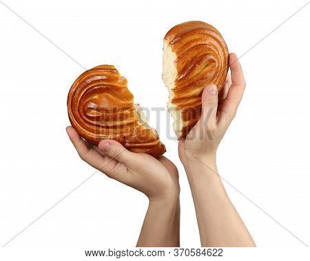 Hands Want To Connect The Two Halves Of A Broken Heart, Shown As A Torn Bun. The Concept Of Unrequit
