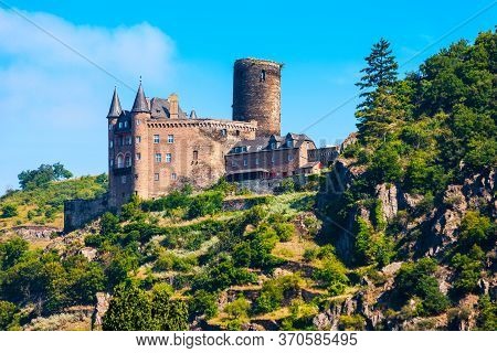 Katz Castle Or Burg Katz Is A Castle Ruin Above The St. Goarshausen Town In Rhineland-palatinate Reg