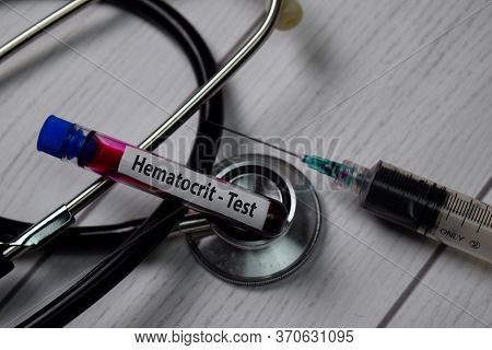 Hematocrit - Test With Blood Sample. Top View Isolated On Office Desk. Healthcare/medical Concept