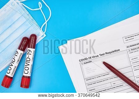 Conceptual Photo. Blood Test Samples For Presence Of Coronavirus. Tubes Containing Blood Samples. Fa