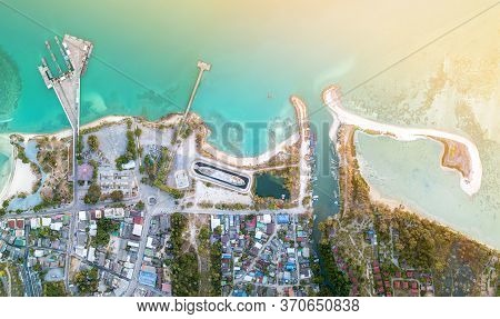 Aerial View Of Thongsala Town From Top View With Light Fair At Phangan Island,thailand