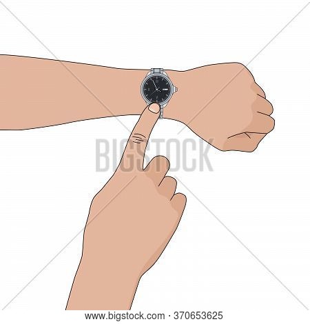 Grey сlassical Stylish Man Wristwatch On Hand. Vector Flat Illustration