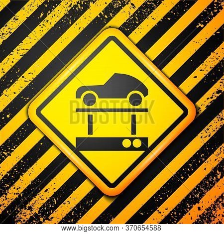 Black Repair Car On A Lift Icon Isolated On Yellow Background. Repair Of The Underbody, Suspension, 