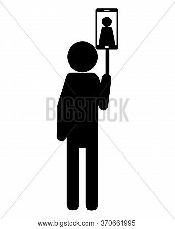Detailed And Accurate Illustration Of Person Takes Selfie On White