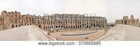 El Djem, Tunisia - February 03, 2009: Panorama Of Arena Of The Ancient Roman El Jem Amphitheater.