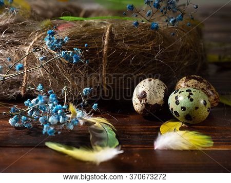 A Quail Eggs On A Wooden Background
