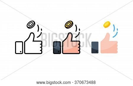 Hand Is Tossing Coin. Heads Or Tails. Coin Flipping Icon Set On Isolated White Background. Eps 10 Ve