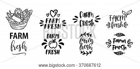 Farm Fresh Set Of Hand Drawn Doodles Badges, Logo, Icon, Label. Farm Market Natural Organic Product 