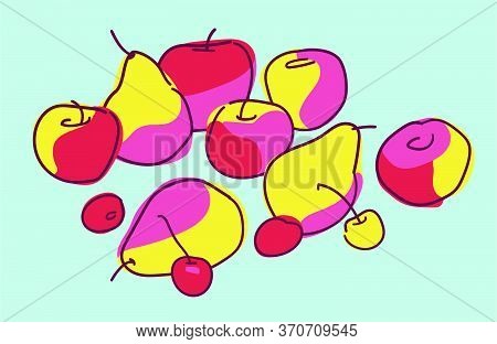 Vector Still Life With Pears, Apples And Cherry. Composition Of Ripe Fruits And Berries On A Light B