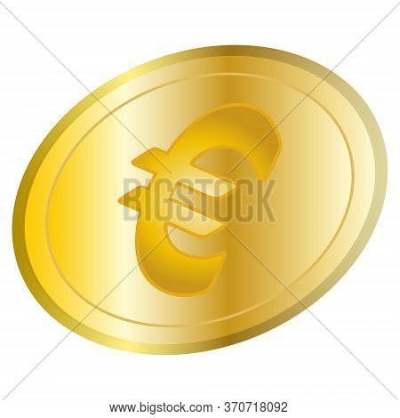 Euro Symbol. Monetary Currency. Coin. Color Vector Illustration On An Isolated White Background. Fla