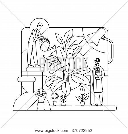 Botanical Experiment Thin Line Concept Vector Illustration. Lab Workers, Botanists 2d Cartoon Charac