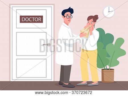 Doctor With Patient Flat Concept Vector Illustration. Psychologist And Woman With Panic Attack 2d Ca