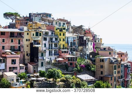 Corniglia, Italy - July 8, 2017: View Of Corniglia Houses On A Sunny Day