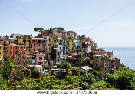 Corniglia, Italy - July 8, 2017: View Of Corniglia Town On A Sunny Day