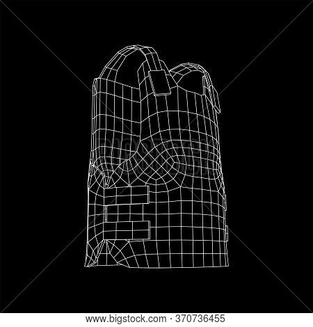 Police Flak Jacket Or Bulletproof Vest. Bullet Proof Concept. Wireframe Low Poly Mesh Vector Illustr