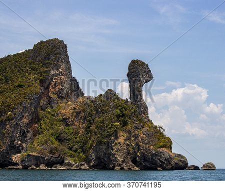 Koh Kai Or Chicken Island With Blue Sky At The Andaman Sea, Krabi Province. Koh Kai Unseen In Thaila