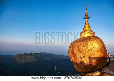 Kyaiktiyo, Myanmar - Nov 04, 2019: Kyaiktiyo Pagoda Also Known As Golden Rock Is A Well-known Buddhi