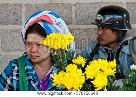 Heho, Myanmar - Nov 08, 2019: People At A Market In The City Center Of Heho In Myanmar, Former Burma