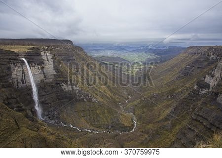 Untzaga, Araba/basque Country; Feb. 18, 2018. The Nervion Waterfall And The Delika Canyon.