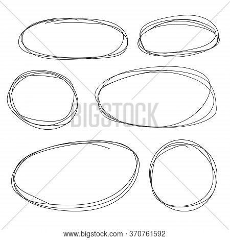 Hand Drawn Circle Line Sketch Set. Vector Circular Scribble Doodle Round Circles For Message Note Ma