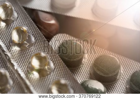 Coronavirus, Medicine Background Medicine Injection Pills,close Up