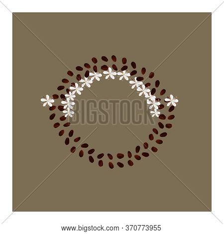 Pattern With Brown Coffee Beans And White Coffee Tree Colors In Laid Out In A Circle Shape.
