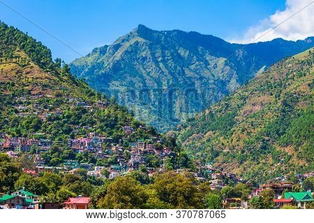 Kullu Town Aerial Panoramic Landscape, Kullu Valley In Himachal Pradesh State In India