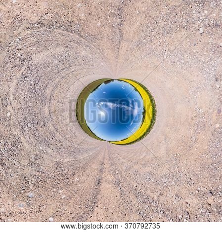Little Planet Transformation Of Spherical Panorama 360 Degrees. Spherical Abstract Aerial View In Fi