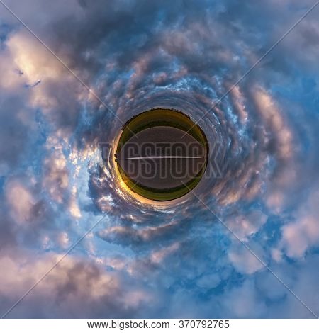 Little Planet Transformation Of Spherical Panorama 360 Degrees. Spherical Abstract Aerial View In Fi
