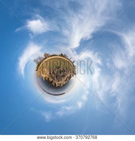 Little Planet Transformation Of Spherical Panorama 360 Degrees. Spherical Abstract Aerial View In Fi