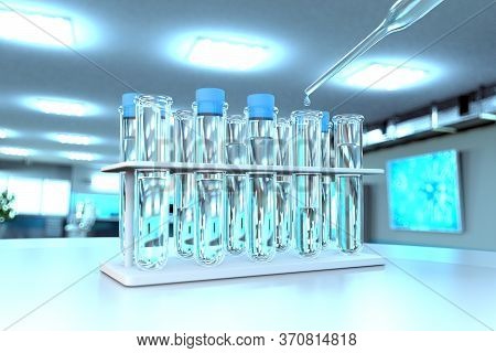 Potable Water Quality Test For Viruses (like Covid-2019) Concept - Laboratory Test Tubes In Modern B